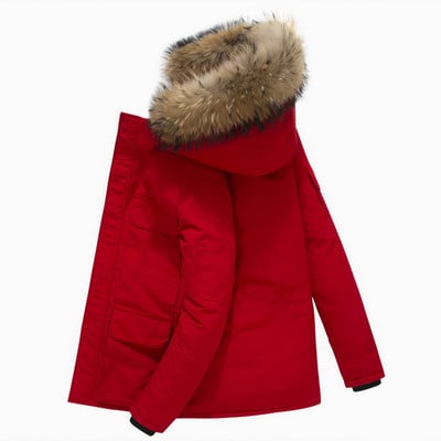 -30 Degree Keep Warm Λευκή πάπια πουπουλένια χειμερινά μπουφάν Ανδρικά αντιανεμικά με κουκούλα γιακά από γούνα Παχύ κάτω παλτό ανδρικό μέγεθος S-3XL