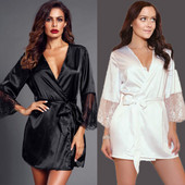 Noi femei sexy rochie de mătase rochie babydoll cămașă de noapte cămașă de noapte perspectivă îmbrăcăminte de noapte solidă cu mâneci evazate șervețe rochie de toamnă S-XL