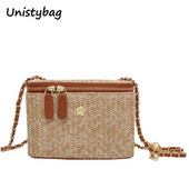 Unistybag Summer Weave Γυναικείες τσάντες ρετρό Μίνι ψάθινη τσάντα χιαστί τσάντα μόδας αλυσίδα απλές τσάντες ώμου