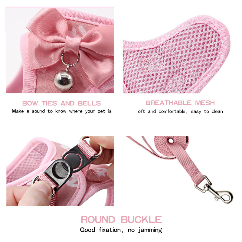 Set pojaseva za pse i povodca Prozračna traka za prsa Oprsnica za kućne ljubimce za male pse Mačke sa zvonom Ogrlica za štene Prsluk Dodaci za pse