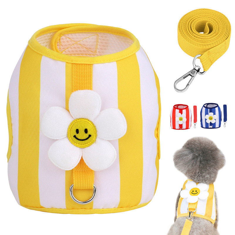 Χαριτωμένο σετ λουριών με λουρί για κουτάβι σκύλου Daisy Nylon Small Dogs Διχτυωτό λουρί για σκύλους με Walking Lead Stripe γιλέκο για κατοικίδια για Chihuahua Yorkie