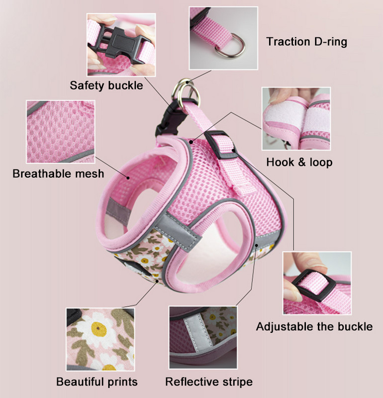 Ilusad jalutusrihmaga koerarakmed Peegeldav hingav lemmiklooma rinnarihm väikestele koertele Kassivesti rakmed Chihuahua koera aksessuaarid