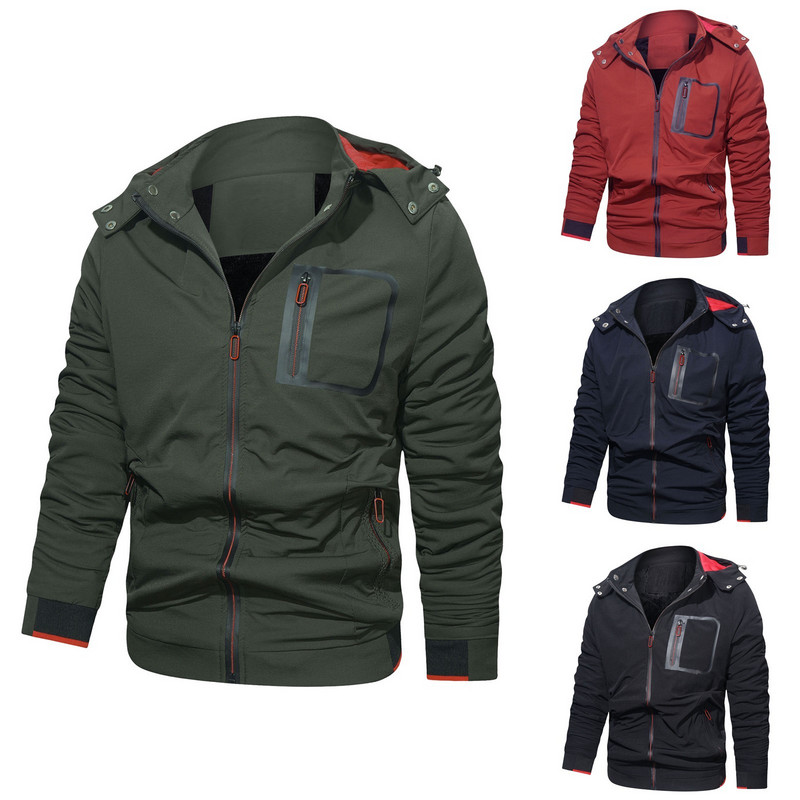 Pánske oblečenie Zip Up Dlhá flísová bunda Pánska vetruodolná jeseň/zima odnímateľná pánska bunda s veľkým rukávom, outdoorová bunda s kapucňou