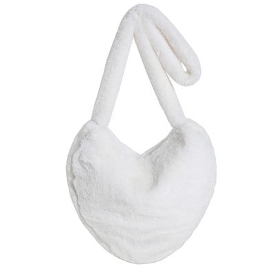 Luksuslik kunstkarusnahast südamekujulised naiste väikesed käekotid kohevad pehmed naiste kett-õlakott Moodne naiste karvane igapäevane rahakott