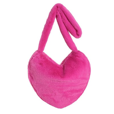 Luksuslik kunstkarusnahast südamekujulised naiste väikesed käekotid kohevad pehmed naiste kett-õlakott Moodne naiste karvane igapäevane rahakott