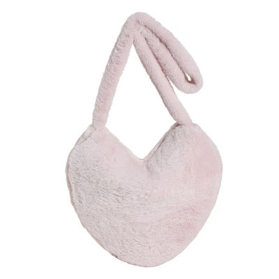 Luksuslik kunstkarusnahast südamekujulised naiste väikesed käekotid kohevad pehmed naiste kett-õlakott Moodne naiste karvane igapäevane rahakott