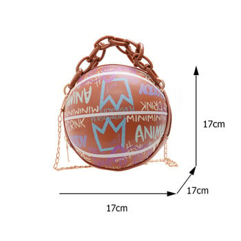 2023 Дамска личностна чанта с графити с кръгла топка Мека PU кожена чанти и портмонета с кръстосана акрилна верига Дамска баскетболна чанта
