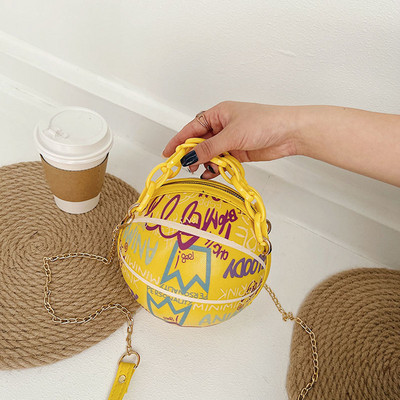 2023 Women Personality Graffiti Στρογγυλή τσάντα μπάλας Μαλακό PU δερμάτινο χιαστί ακρυλική αλυσίδα Τσάντες και πορτοφόλια Γυναικεία τσάντα μπάσκετ