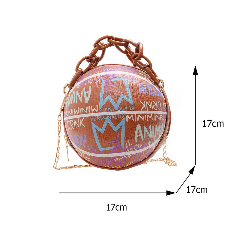 2023 Women Personality Graffiti Στρογγυλή τσάντα μπάλας Μαλακό PU δερμάτινο χιαστί ακρυλική αλυσίδα Τσάντες και πορτοφόλια Γυναικεία τσάντα μπάσκετ