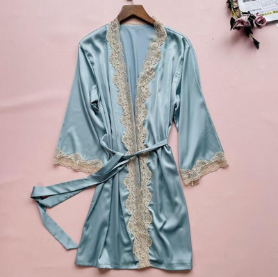 Cămașă de noapte de vară pentru femei Seturi de halate de baie Sexy din dantelă cu ornamente florale Îmbrăcat mireasa rochie de baie M-XL Casual Haine de casă