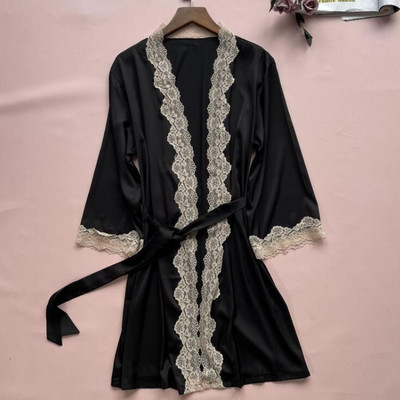 Cămașă de noapte de vară pentru femei Seturi de halate de baie Sexy din dantelă cu ornamente florale Îmbrăcat mireasa rochie de baie M-XL Casual Haine de casă