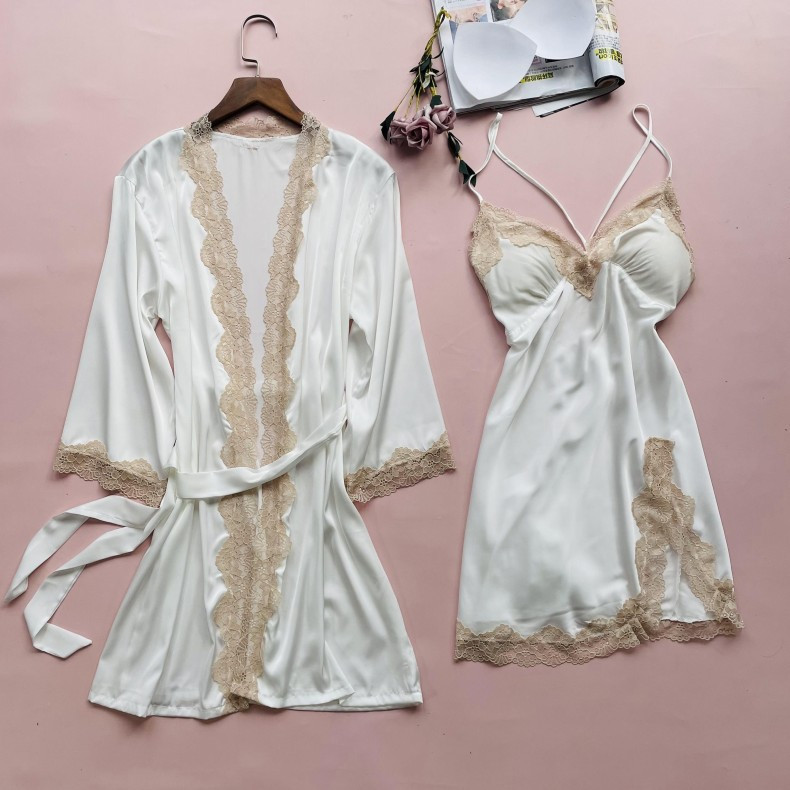 Cămașă de noapte de vară pentru femei Seturi de halate de baie Sexy din dantelă cu ornamente florale Îmbrăcat mireasa rochie de baie M-XL Casual Haine de casă