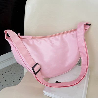 Geantă de umăr Hobos simplă din nailon pentru femei, de culoare solidă, pentru femei, portabilă, cu semiluna, cu design nou, genți de mână pentru fete.