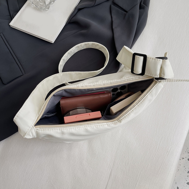 Geantă de umăr Hobos simplă din nailon pentru femei, de culoare solidă, pentru femei, portabilă, cu semiluna, cu design nou, genți de mână pentru fete.