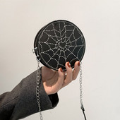 Κορίτσια Spider Web σε Μαύρη Μόδα Πορτοφόλια Στρογγυλή τσάντα με μεταλλικό λουράκι αλυσίδας