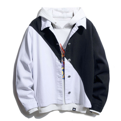 Зимни якета за мъже Голямо високо яке с ревери Young Denim Extra Men`s Jacket ​Button Outdoor Patchwork Wind Loose Coat Men