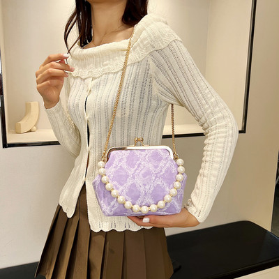 Γυναικείες τζιν τσάντες ώμου Τσάντα χειρός με πέρλες επάνω λαβή χιαστί