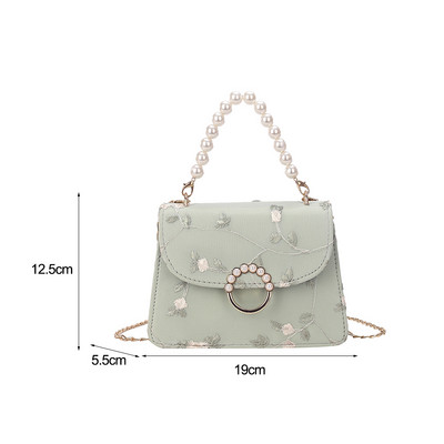 Genți de mână pătrate cu flori din dantelă dulce pentru femei Genți de mână încrucișate din piele PU de înaltă calitate pentru femei Genți de umăr mici cu perle proaspete