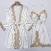 Čipkani kimono ogrtač Odijelo s naramenicama Spavaćica Ženska spavaćica Ljetni ogrtač Seksi satensko donje rublje Spavaćica na naramenice