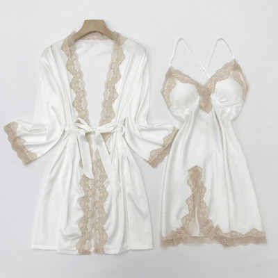 Čipkani kimono ogrtač Odijelo s naramenicama Spavaćica Ženska spavaćica Ljetni ogrtač Seksi satensko donje rublje Spavaćica na naramenice