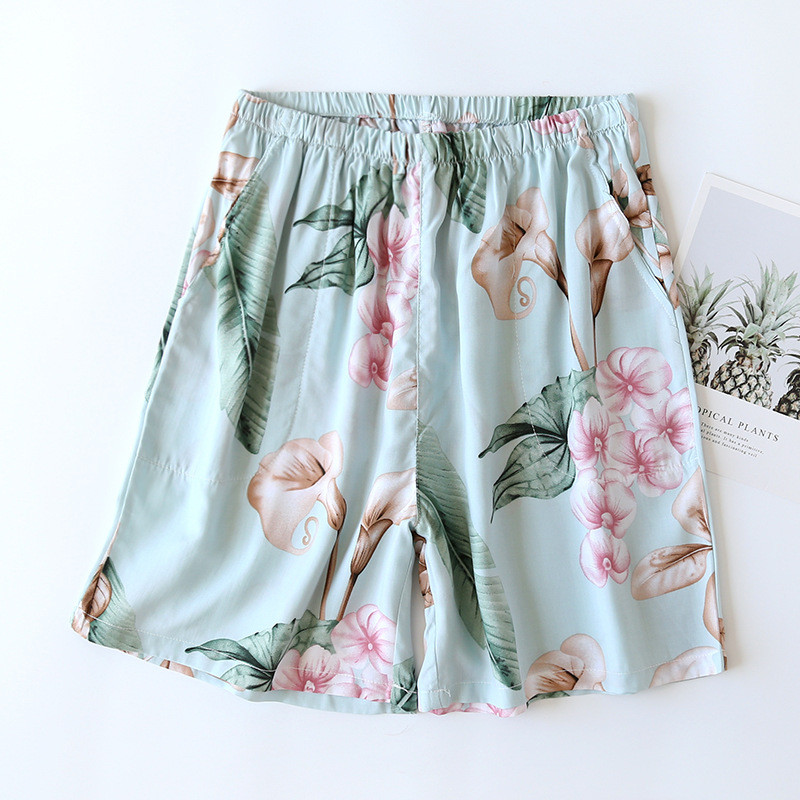 Fdfklak Pantaloni noi, respirabili, din bumbac, din raion, pantaloni de pijama pentru femei, pantaloni scurți largi de vară, îmbrăcăminte de noapte, pantaloni de dormit pentru femei