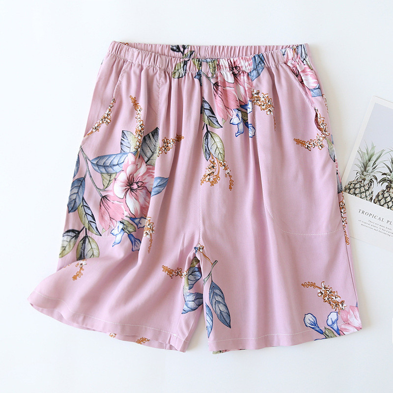 Fdfklak Pantaloni noi, respirabili, din bumbac, din raion, pantaloni de pijama pentru femei, pantaloni scurți largi de vară, îmbrăcăminte de noapte, pantaloni de dormit pentru femei