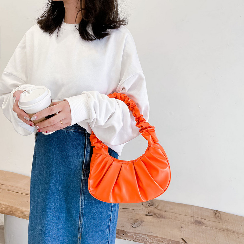 Suvised plisseeritud käepidemega kotid naistele Uued PU pilvekotid Vaba aeg Kaenlaaukott Ostlemine Õlakotid Pelmeen Käekott Naiste Kangad 