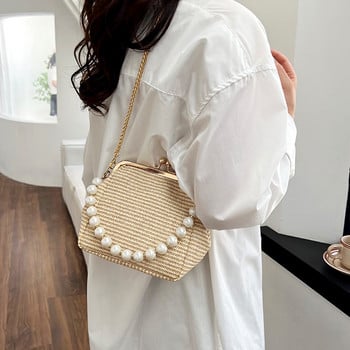 Τσάντα ώμου Summer Designer Chain Party Clutch με άχυρο που υφαίνει πορτοφόλι Γυναικεία τσάντα μαξιλαριού με ζυμαρικά χιαστί τσάντα 2023 Τσάντα πουγκί