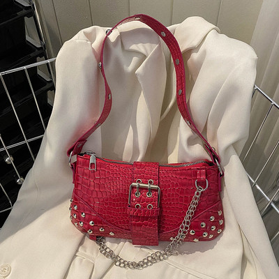 Γυναικείες τσάντες ώμου γοτθικές γυναικείες τσάντες με δροσερό στυλ, μοντέρνο ροκ κοριτσίστικες τσάντες Y2K Rivet Chain for Travel Vacation Daily