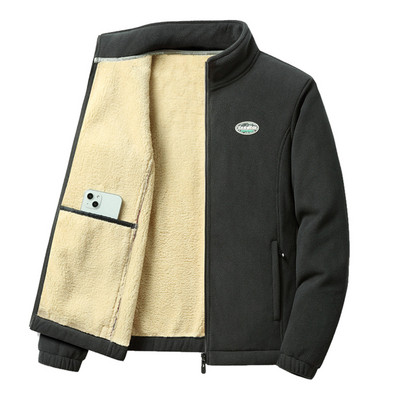 Ανδρικά ρούχα για Coral Fleece Wolf Ανδρικά ζεστά μπουφάν Solid H Splice Winter Wool Fleece Μπουφάν Stcollar Over Pocket πουκάμισο