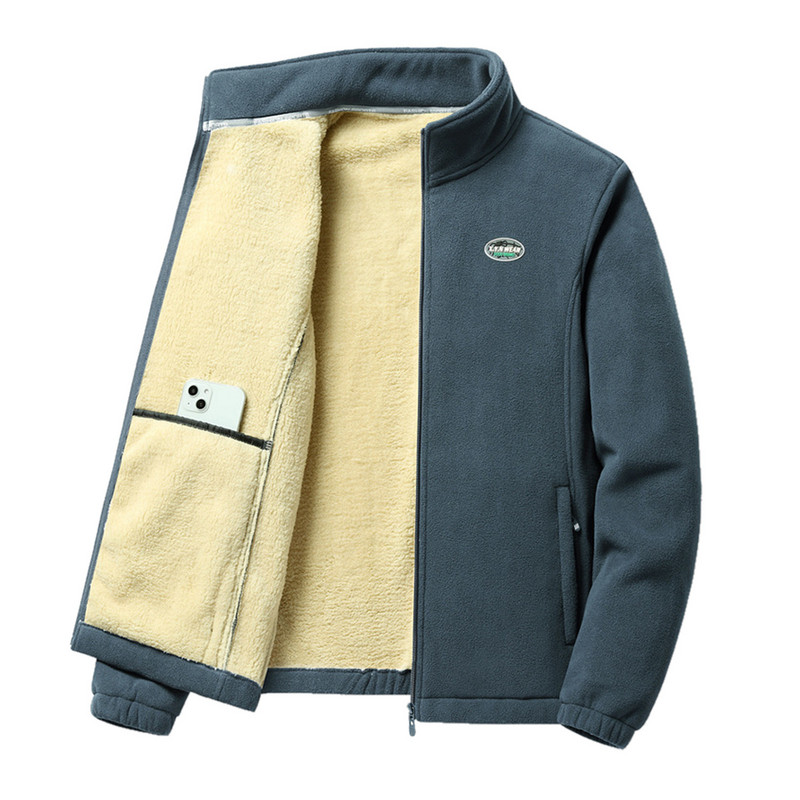 Ανδρικά ρούχα για Coral Fleece Wolf Ανδρικά ζεστά μπουφάν Solid H Splice Winter Wool Fleece Μπουφάν Stcollar Over Pocket πουκάμισο