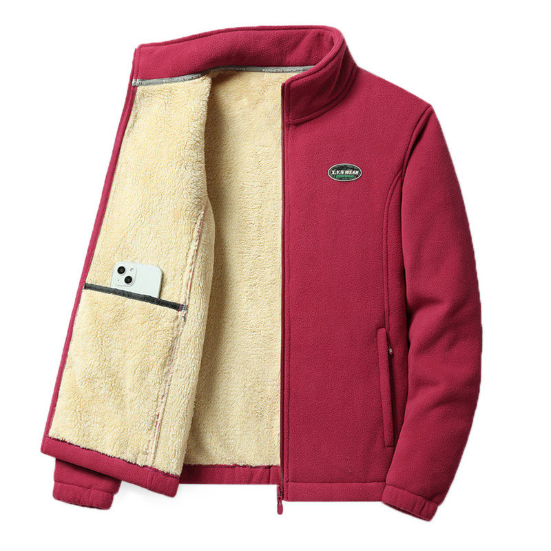 Ανδρικά ρούχα για Coral Fleece Wolf Ανδρικά ζεστά μπουφάν Solid H Splice Winter Wool Fleece Μπουφάν Stcollar Over Pocket πουκάμισο