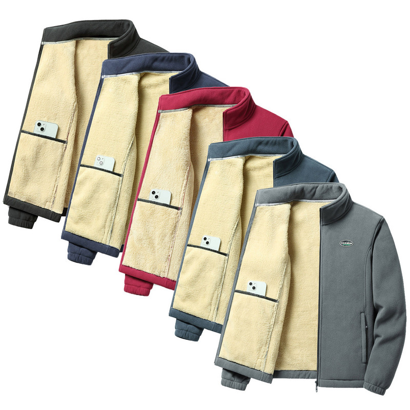 Ανδρικά ρούχα για Coral Fleece Wolf Ανδρικά ζεστά μπουφάν Solid H Splice Winter Wool Fleece Μπουφάν Stcollar Over Pocket πουκάμισο