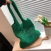 Geantă de plajă din croșetat pentru femei, geantă de băcănie goală, de capacitate mare