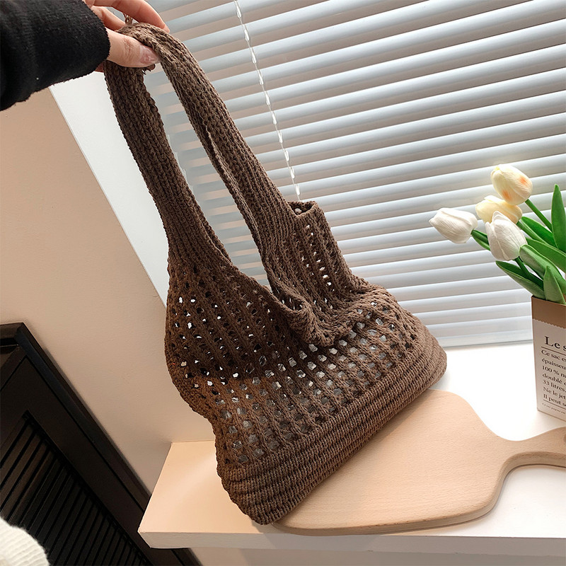 Geantă de plajă din croșetat pentru femei, geantă de băcănie goală, de capacitate mare