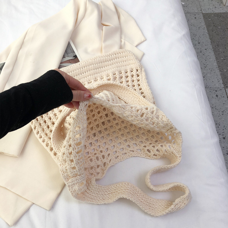 Geantă de plajă din croșetat pentru femei, geantă de băcănie goală, de capacitate mare