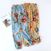 Fdfklak Floral Print Έγχρωμο Παντελόνι Βαμβακερό Closed Bloomers Home Πυτζάμες Παντελόνι Λεπτό χαλαρό πάτο ύπνου Άνοιξη Καλοκαίρι Νέο