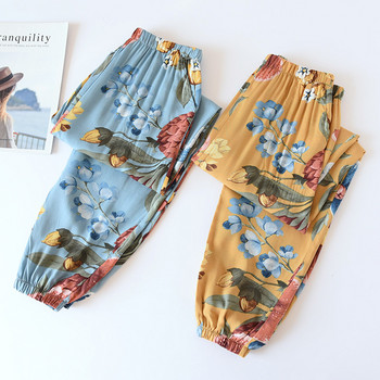 Fdfklak Floral Print Έγχρωμο Παντελόνι Βαμβακερό Closed Bloomers Home Πυτζάμες Παντελόνι Λεπτό χαλαρό πάτο ύπνου Άνοιξη Καλοκαίρι Νέο