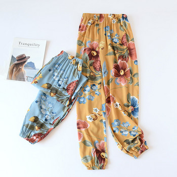 Fdfklak Floral Print Έγχρωμο Παντελόνι Βαμβακερό Closed Bloomers Home Πυτζάμες Παντελόνι Λεπτό χαλαρό πάτο ύπνου Άνοιξη Καλοκαίρι Νέο