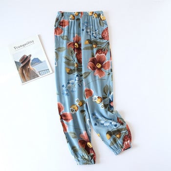 Fdfklak Floral Print Έγχρωμο Παντελόνι Βαμβακερό Closed Bloomers Home Πυτζάμες Παντελόνι Λεπτό χαλαρό πάτο ύπνου Άνοιξη Καλοκαίρι Νέο