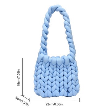 Дамска чанта за през рамо Отворена плетена ежедневна чанта през рамо Мека ръчна чанта за пазаруване Портмоне Плетена чанта „Направи си сам“ за срещи Излетна чантичка