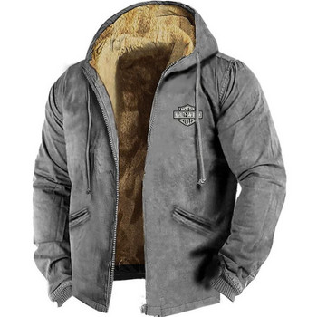 Ανδρικό χειμωνιάτικο παλτό με διπλό εσωτερικό βελούδινο μπουφάν Ζεστά casual χαλαρά παλτό με φερμουάρ με κουκούλα Trend Outerwear 2023 Ανδρικά Ρούχα