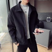 Μπουφάν Ανδρικά φθινοπωρινά χειμωνιάτικα μπουφάν Φαρδιά μάλλινο παλτό Κοντό μονόχρωμο γιακά γυριστό μπλουζάκι με μονόστομο τσέπες