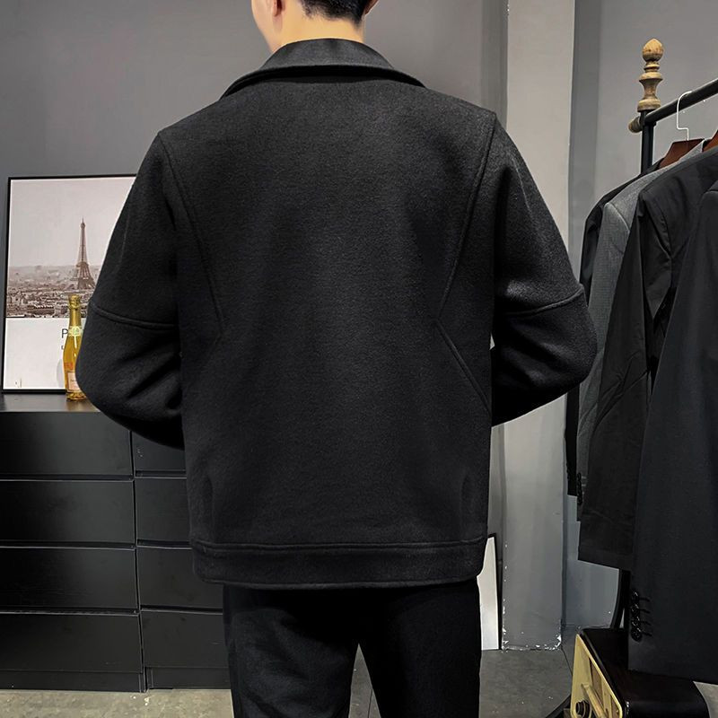 Μπουφάν Ανδρικά φθινοπωρινά χειμωνιάτικα μπουφάν Φαρδιά μάλλινο παλτό Κοντό μονόχρωμο γιακά γυριστό μπλουζάκι με μονόστομο τσέπες