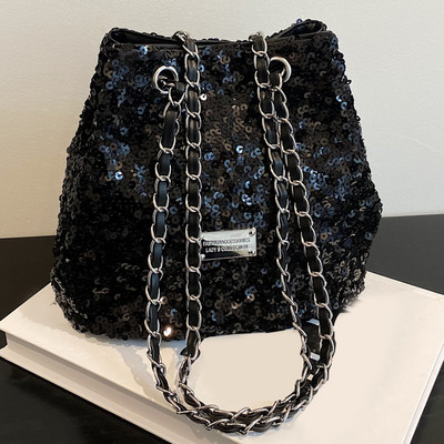 Γυναικείες μικρές τσάντες ώμου Ελαφρύ ντεκόρ αλυσίδας Πορτοφόλια Shopper Solid Fashion Bling Bling Ρυθμιζόμενοι ιμάντες ώμου Τσάντα κουβά