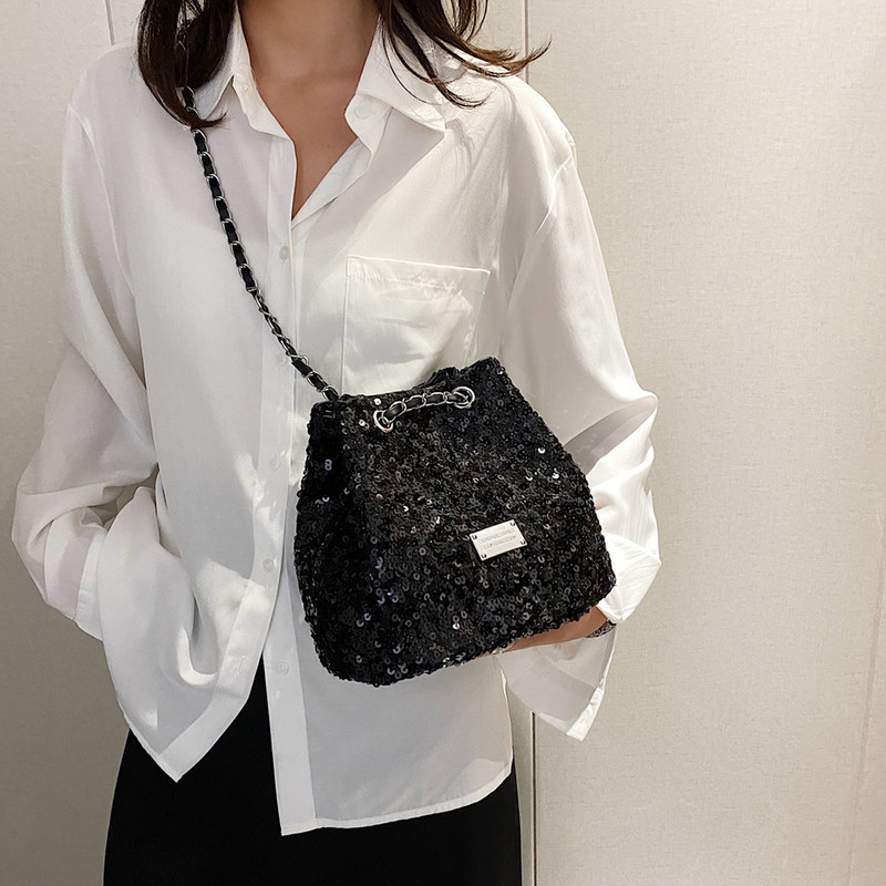 Γυναικείες μικρές τσάντες ώμου Ελαφρύ ντεκόρ αλυσίδας Πορτοφόλια Shopper Solid Fashion Bling Bling Ρυθμιζόμενοι ιμάντες ώμου Τσάντα κουβά