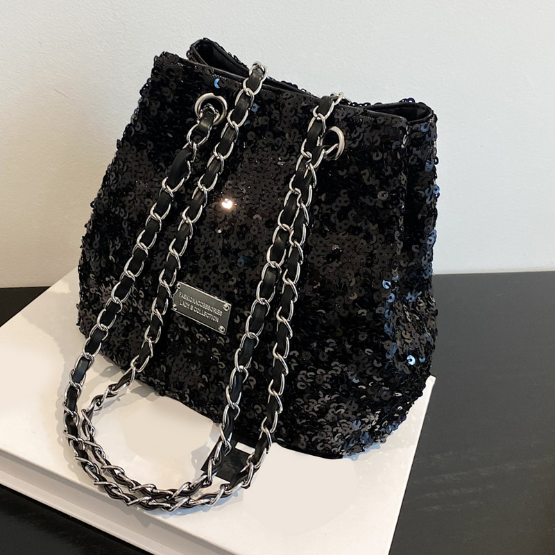 Γυναικείες μικρές τσάντες ώμου Ελαφρύ ντεκόρ αλυσίδας Πορτοφόλια Shopper Solid Fashion Bling Bling Ρυθμιζόμενοι ιμάντες ώμου Τσάντα κουβά