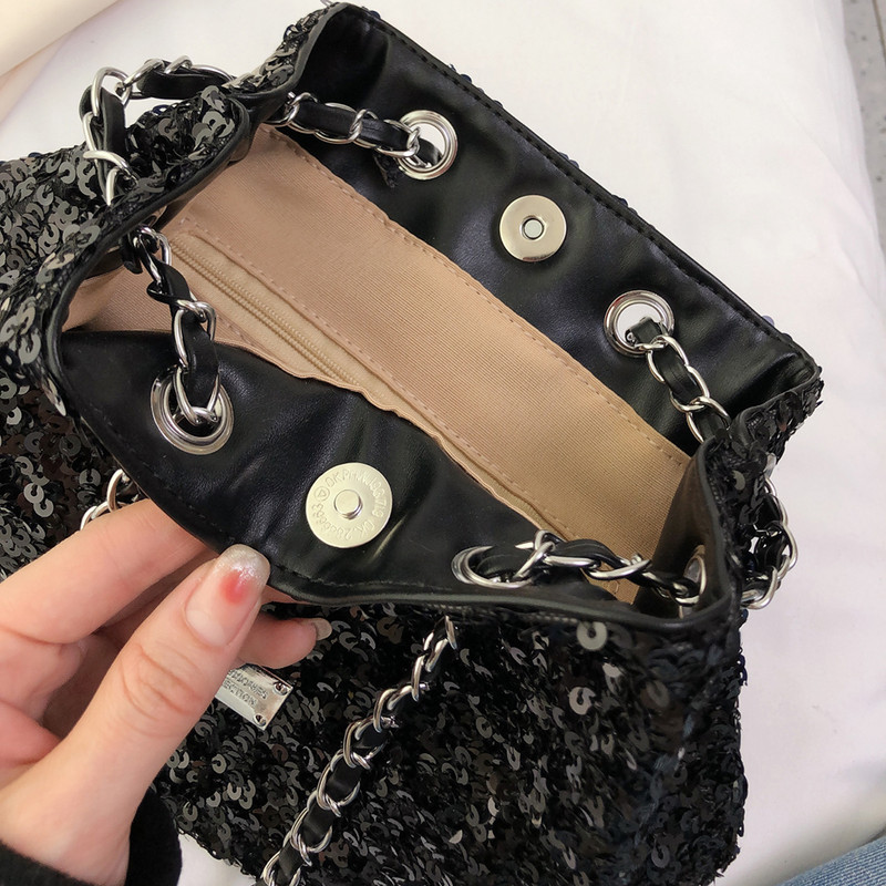 Γυναικείες μικρές τσάντες ώμου Ελαφρύ ντεκόρ αλυσίδας Πορτοφόλια Shopper Solid Fashion Bling Bling Ρυθμιζόμενοι ιμάντες ώμου Τσάντα κουβά