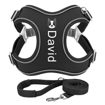 Set personalizat de lesă pentru ham pentru câini, reflectorizant, fără tragere, ham pentru vestă moale, nume personalizat de identificare pentru câini mici, mijlocii mari, Pitbull