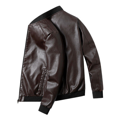 Állványgallér vékony bőrkabát Férfinak Alkalmi Pu Motoros Bőrkabátok Új koreai Divatos Bőrkabát Férfi Ruházat Hot